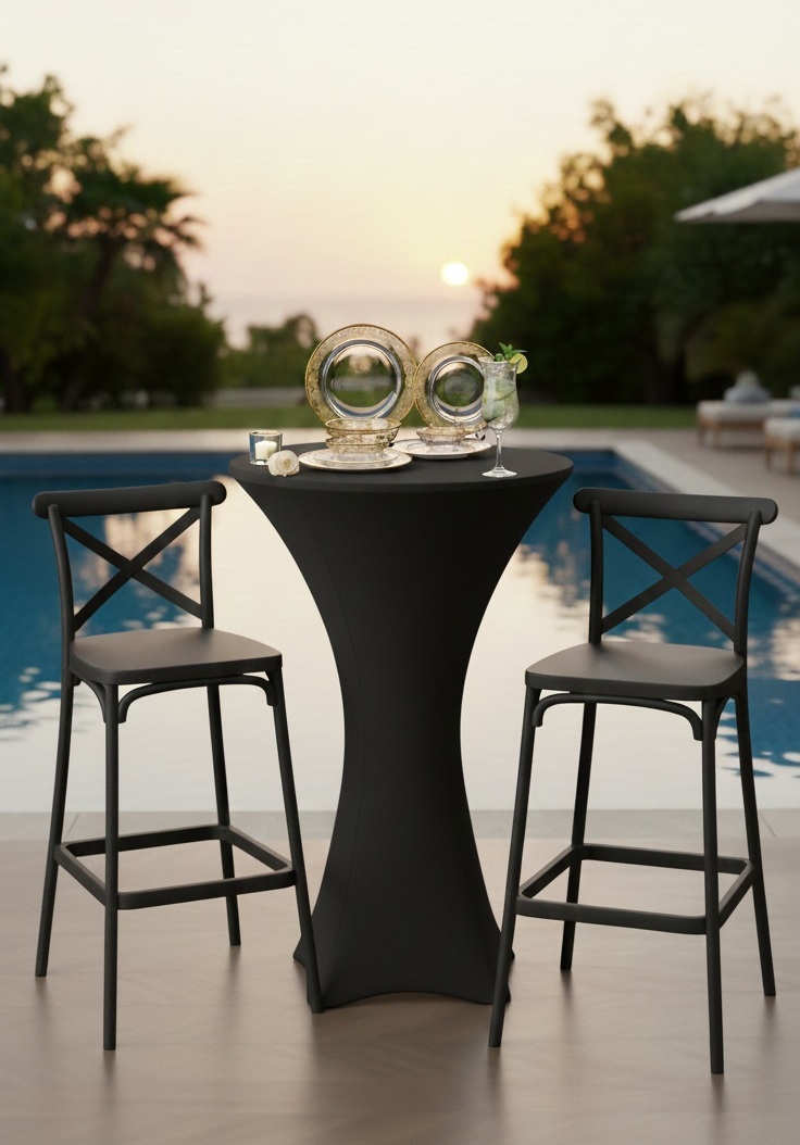 Scaun înalt de bar pentru evenimente cocktail model Crossback negru